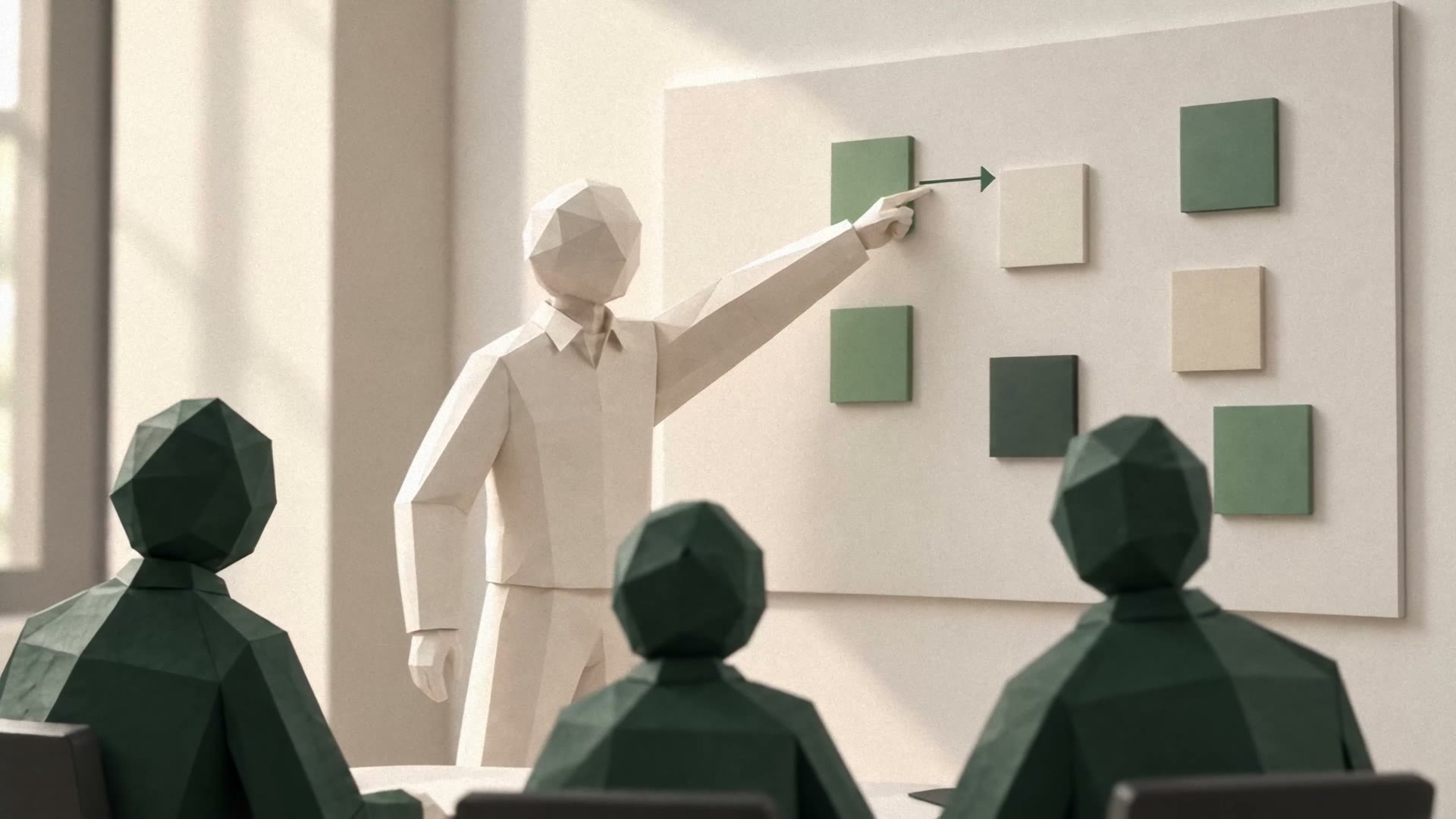 An engineer maps a workflow on a wall board while the client team watches