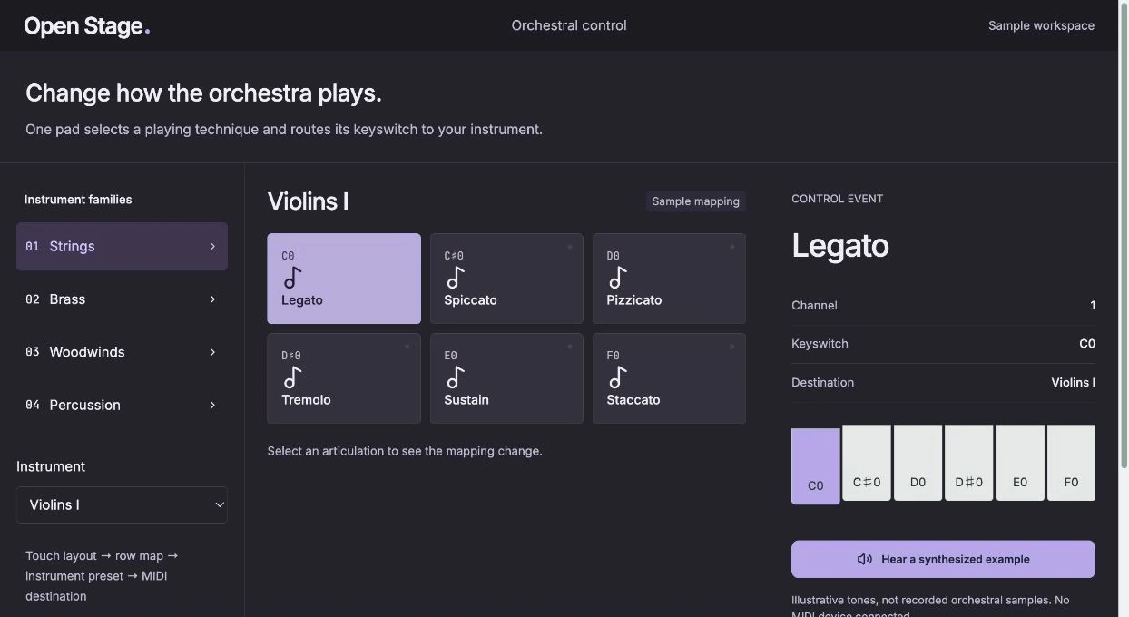Open Stage orchestral control mapping